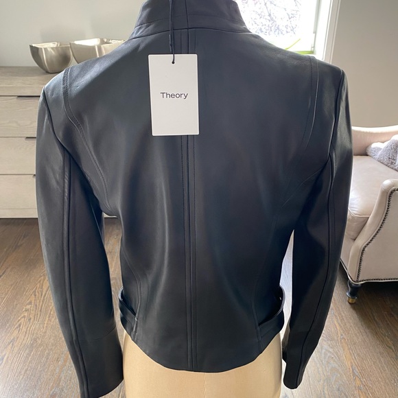 Theory leather jacket , size medium in black color . - Picture 8 of 9